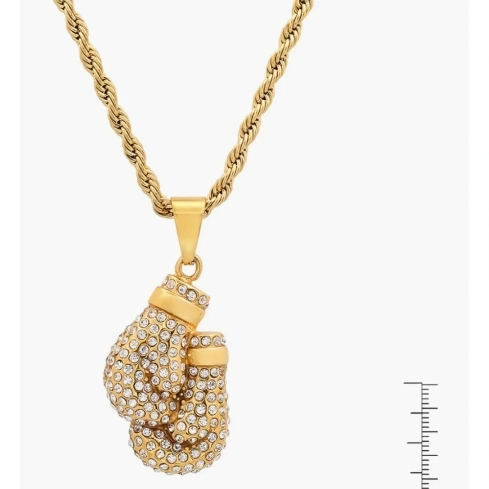 18K Yellow Gold Plated Pave CZ Boxing Gloves Pendant Necklace